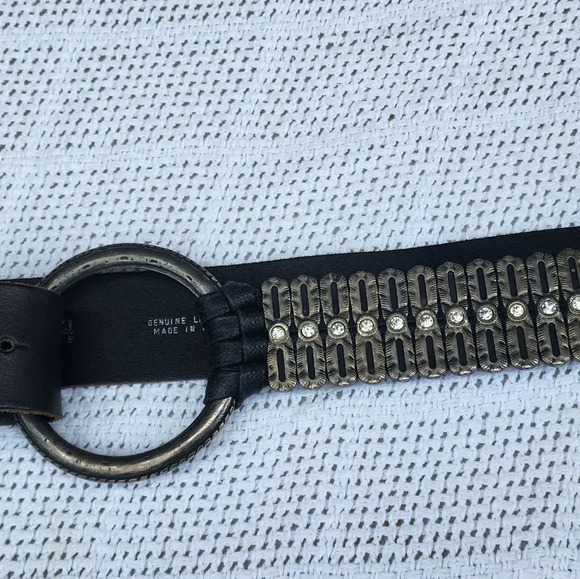 Antoniazzi Black Leather Silver Studded O-Ring Western Belt M main image 5
